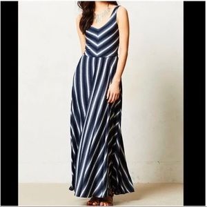 Anthropology puebla maxi dress. white and blue chevron stripe.